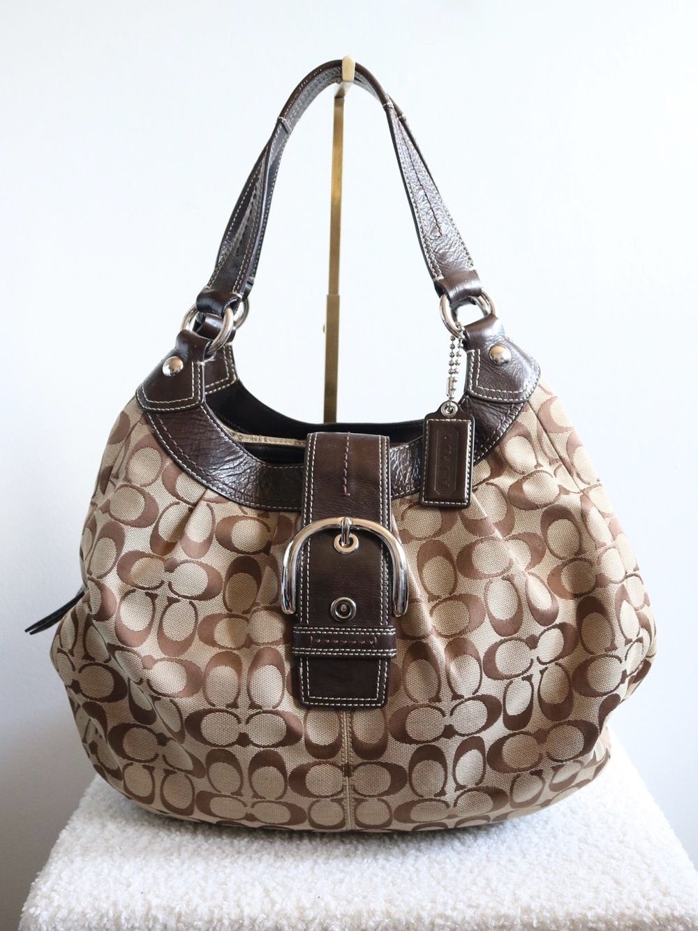 Vintage Coach SoHo Lynn Hobo Bag Brown Signature Jacquard Silver Hardware